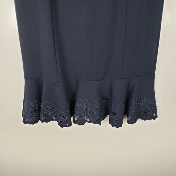 Talbots RSVP Flounce Sheath Dress Navy Blue Embroidered Eyelet Cutout Size 2P - Picture 7 of 9